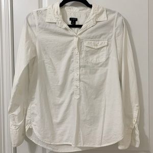 J. CREW - white, half- button up shirt